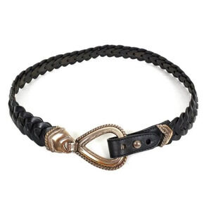 Vintage 90s Leather Belt Western Black Braided Southwestern Loop Through 33” L